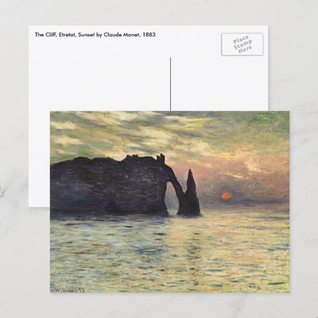 Cliff Etretat, Sunset av Claude Monet Vykort (Fram/baksida)