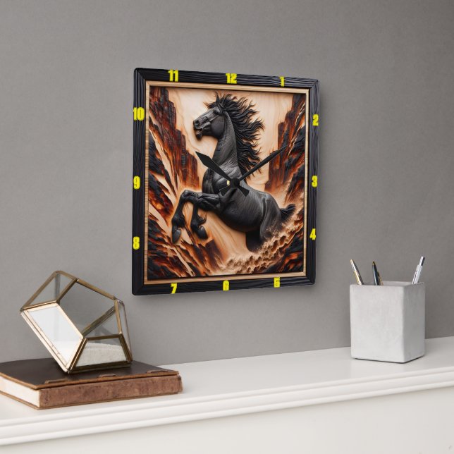 Cliff Gallop: Personlig Charred Wood Mustang Fyrkantig Klocka (Kontor)