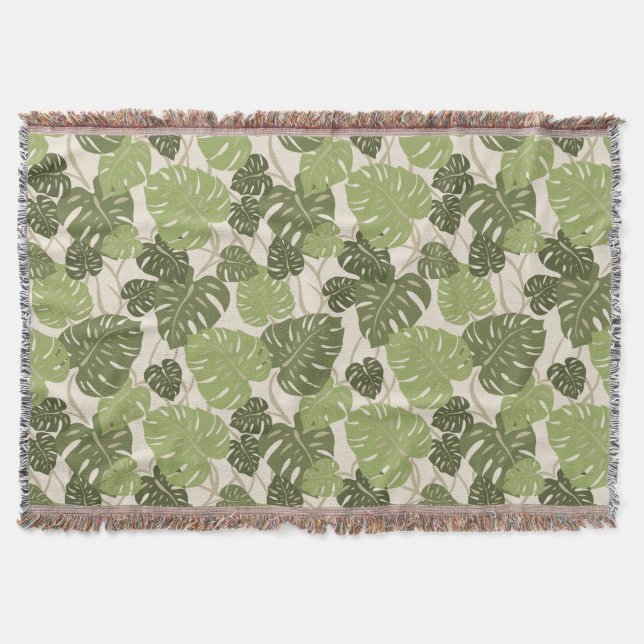 Cliff Hanger Hawaiian Monstera Löv Throw Blanket Mysfilt (Framsidan)