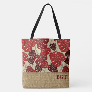 Cliff Hanger Hawaiian Monstera Monogram Beach Bag Tygkasse
