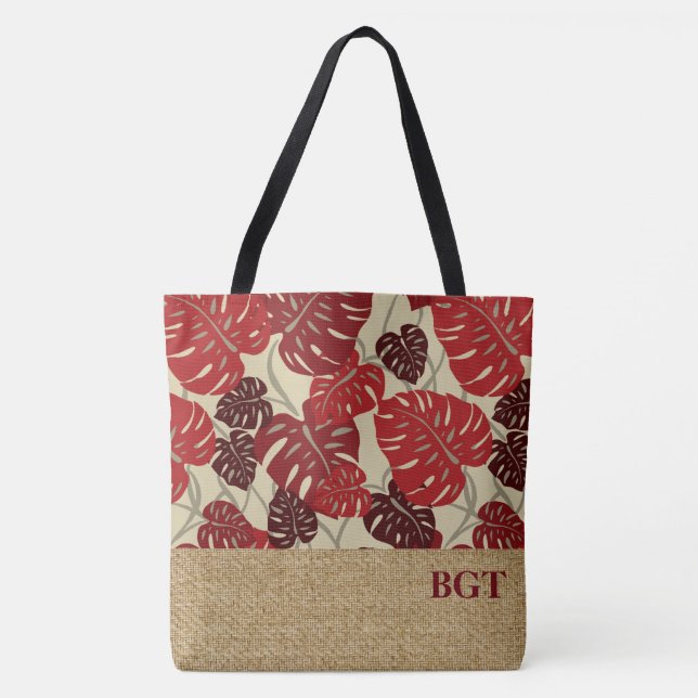 Cliff Hanger Hawaiian Monstera Monogram Beach Bag Tygkasse (Framsida)