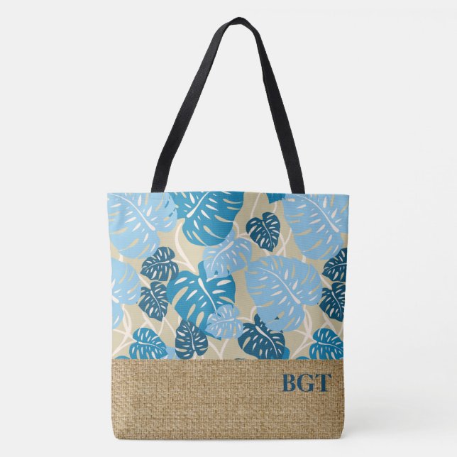 Cliff Hanger Hawaiian Monstera Monogram Beach Bag Tygkasse (Framsida)