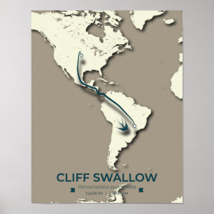 Cliff Sväljer migrering Karta - minimal Vintage Poster