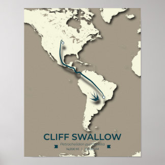 Cliff Sväljer migrering Karta - minimal Vintage Poster