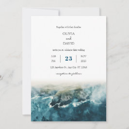 Cliffs Highland Kusten Watercolor Beach Wedding Inbjudningar