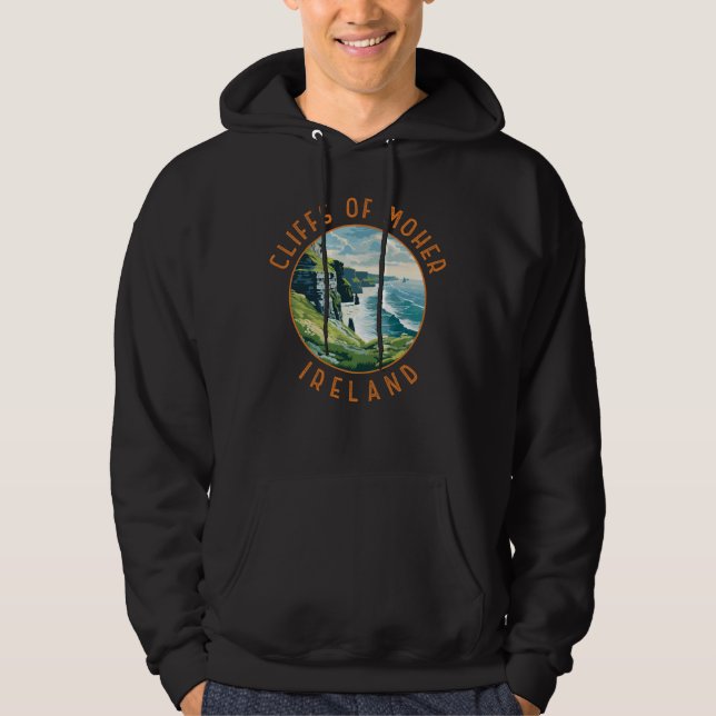Cliffs of Moher Ireland Retro Distress Circle Hoodie (Framsida)