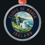 Cliffs of Moher Ireland Retro Distress Circle Julgransprydnad Metall<br><div class="desc">Klipp av Moher vetor Art-design. Kläderna i Moher är havsklippor som ligger i sydvästra kant i regionen Burren i grevskapet Clare i Irland.</div>