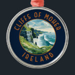 Cliffs of Moher Ireland Retro Distress Circle Julgransprydnad Metall<br><div class="desc">Klipp av Moher vetor Art-design. Kläderna i Moher är havsklippor som ligger i sydvästra kant i regionen Burren i grevskapet Clare i Irland.</div>
