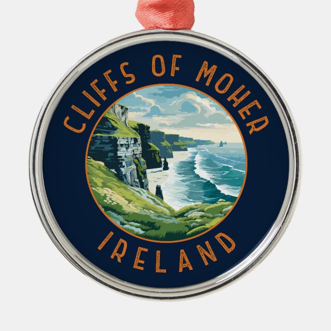 Cliffs of Moher Ireland Retro Distress Circle Julgransprydnad Metall (Framsidan)
