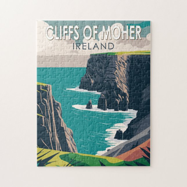 Cliffs of Moher Ireland Travel Art Vintage Pussel (Vertikal)