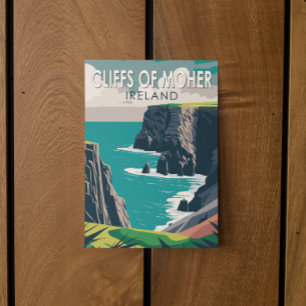 Cliffs of Moher Ireland Travel Art Vintage Vykort