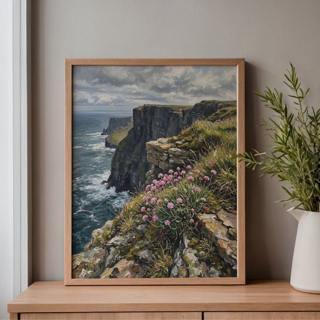 Cliffs of Moher Sea Pinks Thrift Art Canvastryck (Skapare uppladdad)