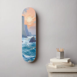 Cliffside Cove | Kustnära havsvattenfärg-målning Mini Skateboard Bräda 18,5 Cm
