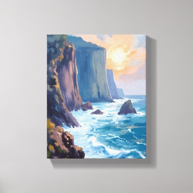 Cliffside Cove | Kustnära havsvattenfärgstavla Canvastryck (Framsida)