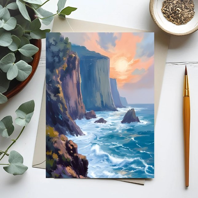 Cliffside Cove | Kustnära havsvattenfärgstavla Vykort (Skapare uppladdad)