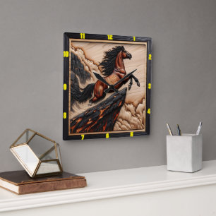 Cliffside Freedom: Wood Mustang-tidsstycke Fyrkantig Klocka