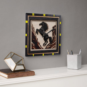 Cliffside Majesty: Charred Wood Mustang Fyrkantig Klocka