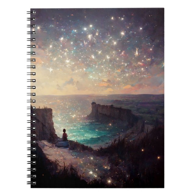 Cliffside Night Fantasy Ligcape Sci-Fi Anteckningsbok (Framsidan)