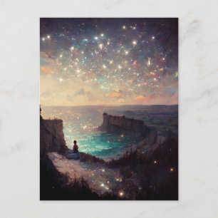 Cliffside Night Fantasy Ligcape Sci-Fi Vykort