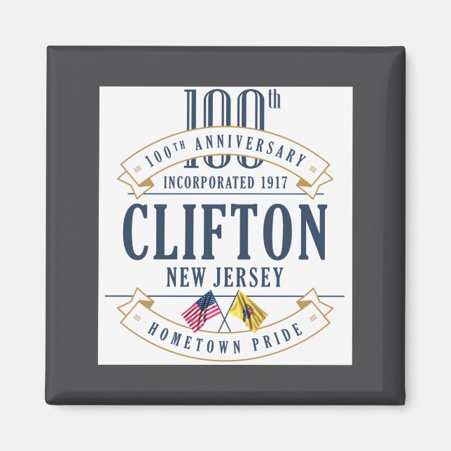Clifton New Jersey 100th Anniv White _1  Magnet (Framsidan)
