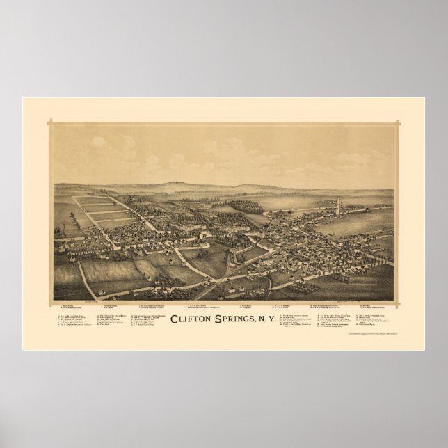 Clifton Vår, NY Panoramic Karta - 1892 Poster (Framsidan)