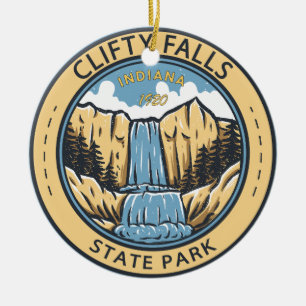 Clifty Falls State Park Indiana Badge Julgransprydnad Keramik