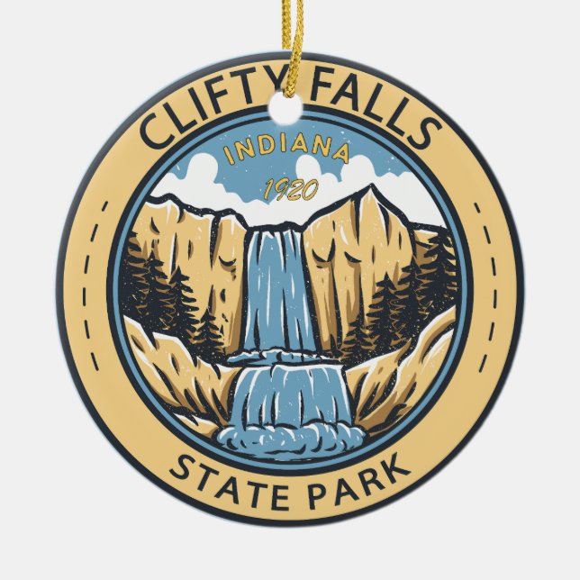 Clifty Falls State Park Indiana Badge Julgransprydnad Keramik (Framsidan)