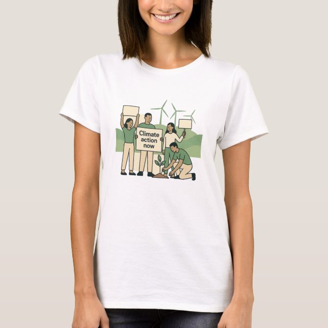 Climate Action Now Bold Green Protest Design T Shirt (Framsida)