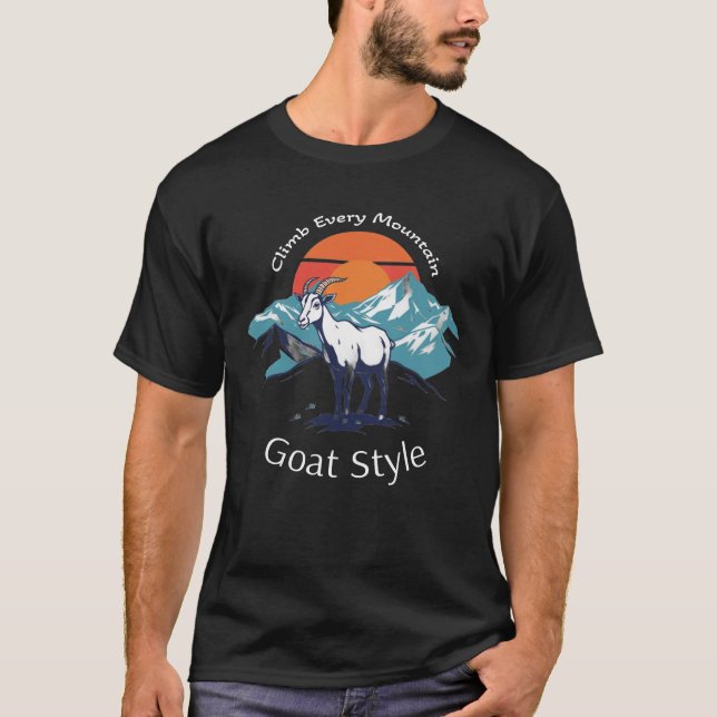 climb mountain goat theme shirt design t shirt (Framsida)