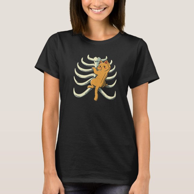 Climber Cat Climbing Rib Cage Anatomy X Ray Biolog T Shirt (Framsida)
