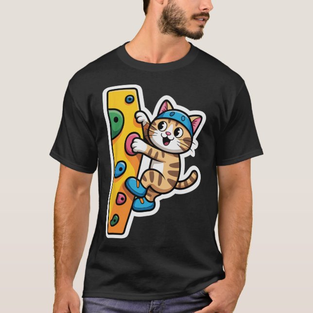 Climbing Cat Klättervägg Meme  T Shirt (Framsida)