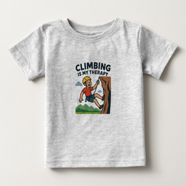 Climbing Is My Therapy Cartoon Rock Climber Design T Shirt (Framsida)