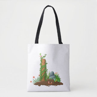 Climbing Plant Totem Tote Bag with Sunny Pun Back Tygkasse
