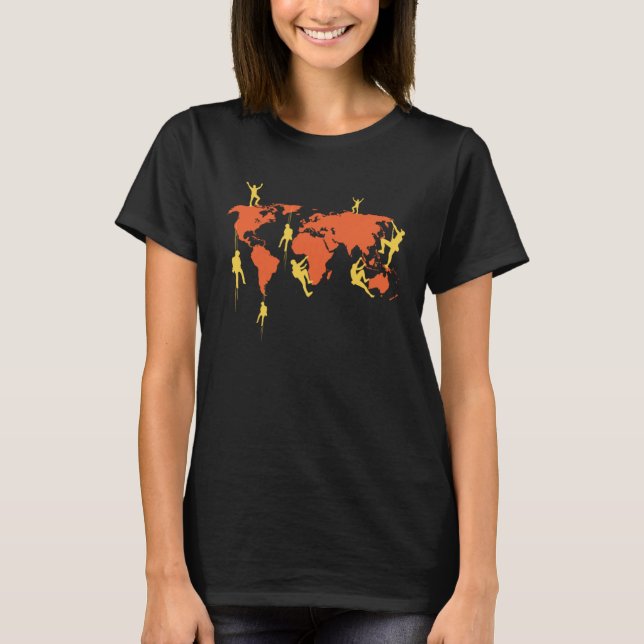 Climbing The World Earth Globe Climber Boulderer T Shirt (Framsida)