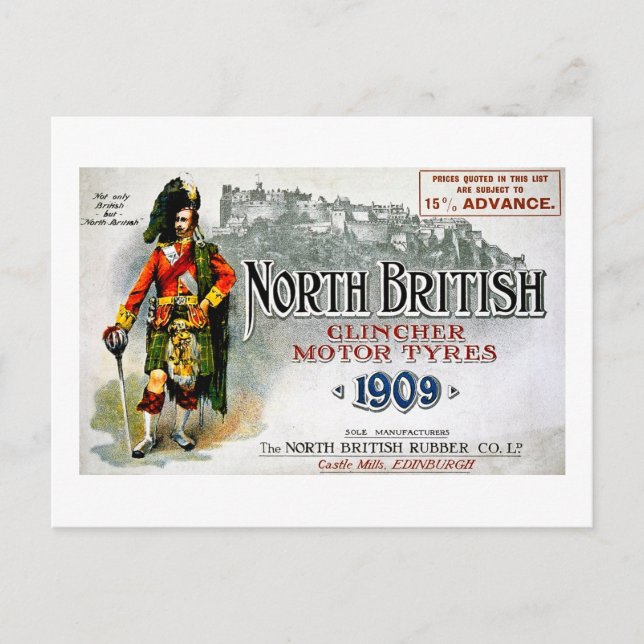 Clincher Motor Däck1909 - Vintage Advertisement Vykort (Framsida)