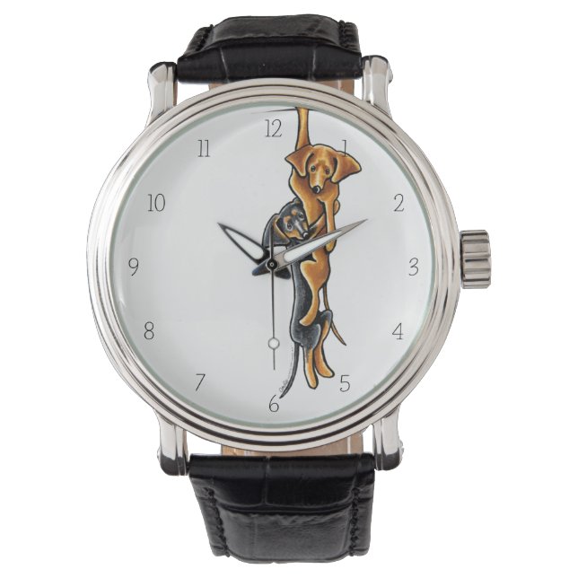 Clingy Dachshund Smooth Black/Tan Red Armbandsur (Framsida)