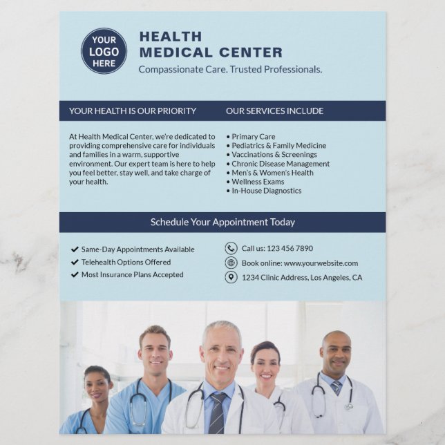 Clinical Doktor Healthcare Anpassningsbar Logotyp  Reklamblad (Framsidan)