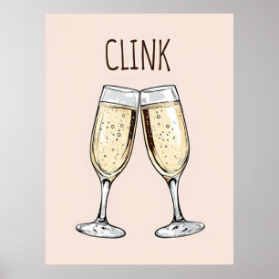Clink Champagne Affisch – Minimalistisk Partykonst