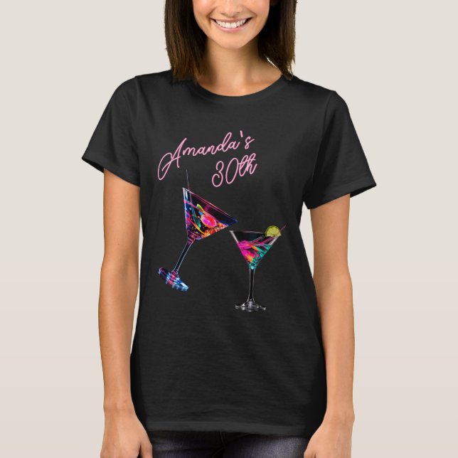 Clink Neon Blacklight Cocktails Birthday T Shirt (Framsida)