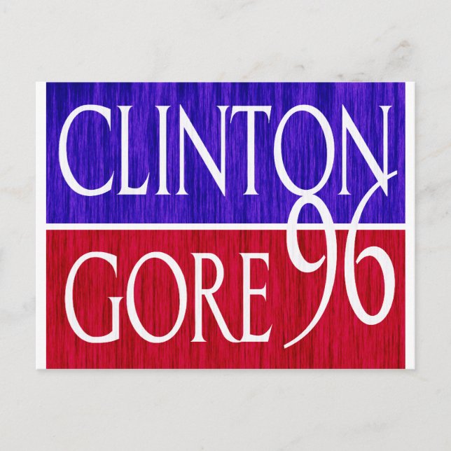 Clinton Gore 96 - utpräglad design Vykort (Framsida)