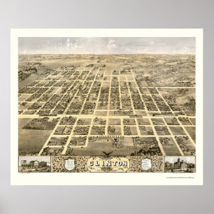 Clinton, IL Panoramic Karta - 1869 Poster
