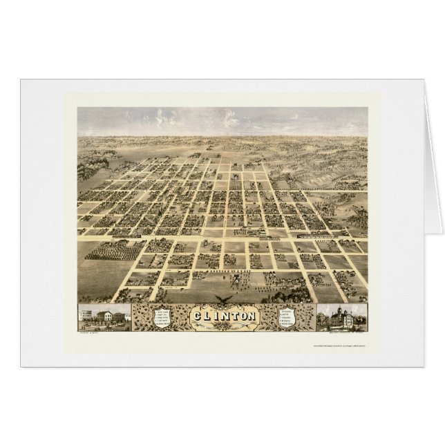 Clinton panorama- karta för IL - 1869 Hälsningskort (Framsidan Horizontal)