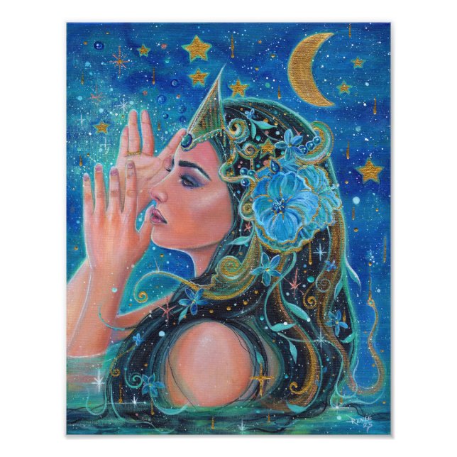 Clio Sjöjungfru med accenter från guld av Renee La Fototryck (Framsidan)