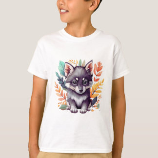 Clip art bébé loup noir corps entier söta aquarell t shirt