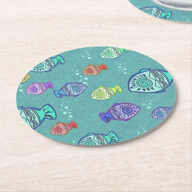 Clip Art Fish Mönster + dina idéer Underlägg Papper Rund (Vinklad)