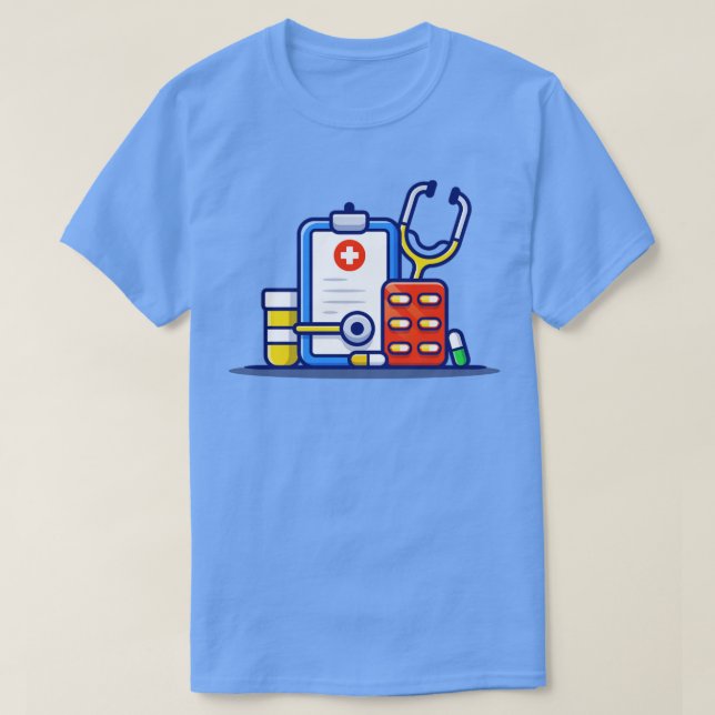 Clipboard Stethoscope Burk och Pillremsan T Shirt (Design framsida)