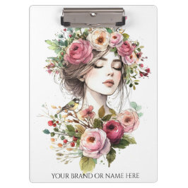 Clipboard Women with Roses-Wreath