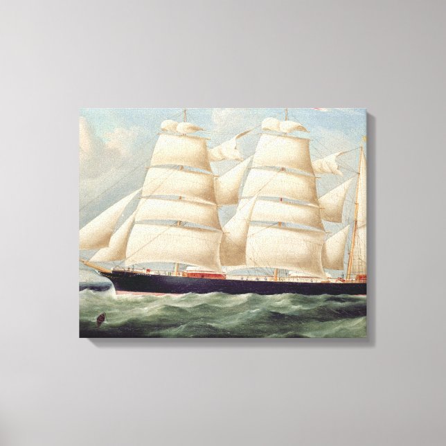 Clipper Barque 'Clendovey' (olja på canvas) Canvastryck (Framsida)