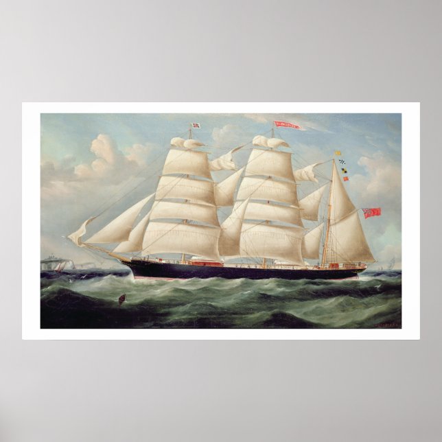 Clipper Barque 'Clendovey' (olja på canvas) Poster (Framsidan)