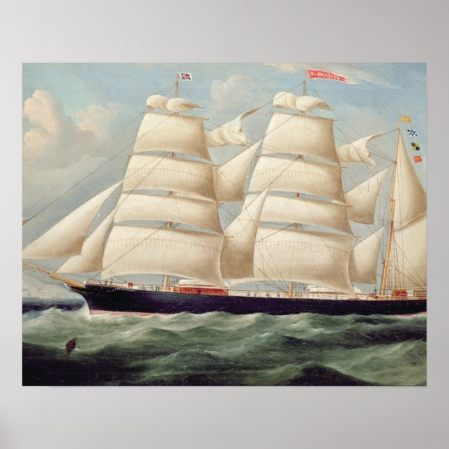 Clipper Barque 'Clendovey' (olja på canvas) Poster (Framsidan)